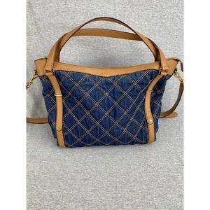 ❤️-Ralph Lauren Purse Womens Blue Denim Quilted Jean Leather Bag Handbag